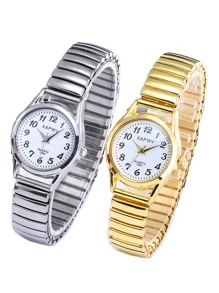 XAPWV Fashionable Retro Quartz Watch With Elastic Band For Men & Women, Arabic Numeral Dial & Large Pointer Design - Silver - View 8