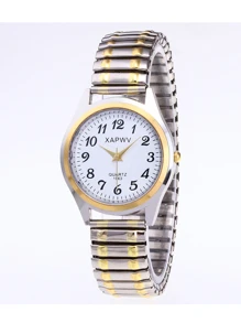XAPWV Fashionable Retro Quartz Watch With Elastic Band For Men & Women, Arabic Numeral Dial & Large Pointer Design - Silver - View 3