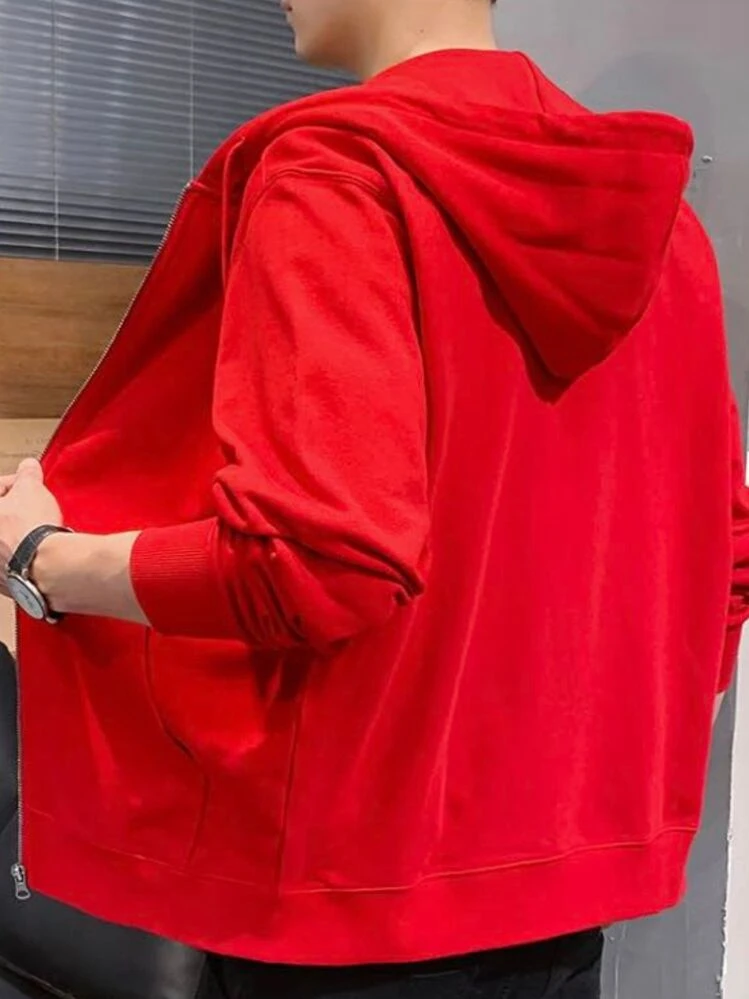 lojadokiu Moletom Blusa De Frio Ziper Canguru Capuz - Vermelho - Visão 3