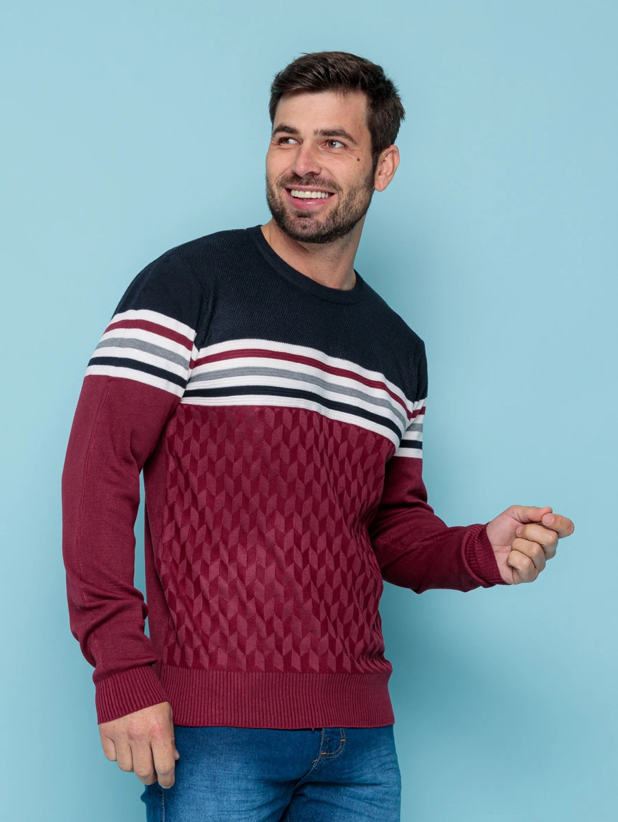 Men Sweaters - Màu Đỏ Sâu - Xem 1