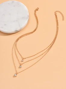 1入組簡約風受歡迎多層水鑽吊墜項鍊 - 金黃色 - 查看 4