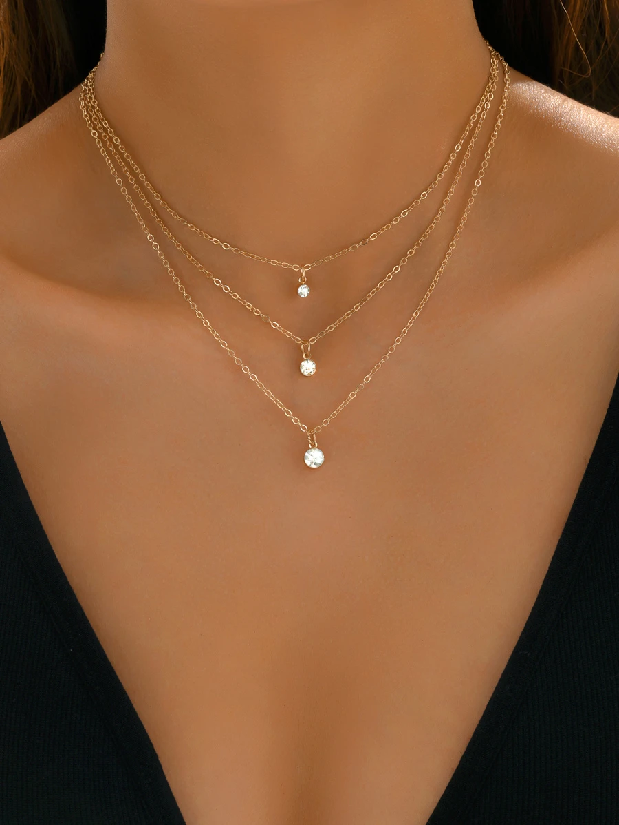 1入組簡約風受歡迎多層水鑽吊墜項鍊