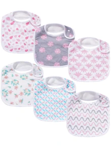 6 chiếc Yếm vải họa tiết hoa & hình học cho bé - Nhiều màu - Xem 1