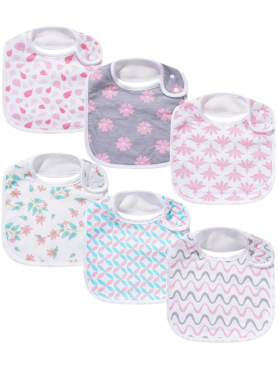 6 chiếc Yếm vải họa tiết hoa & hình học cho bé - Nhiều màu - Xem 1