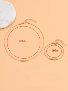 2入組/套簡約風和多用途蛇骨鏈條橢圓形串珠項鏈和手環 - 金黃色 - 查看 4