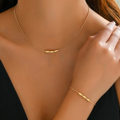 2 cái/bộ Đơn Giản & Đa Năng Dây Chuyền Xương Rắn Hình Bầu Dục Vòng Cổ Và Vòng Tay