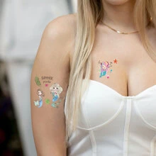 10張美人魚暫時性紋身貼紙,可愛卡通美人魚圖案假紋身貼紙,防水且可持續2-5天 - 藍色 - 查看 4