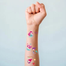 10張美人魚暫時性紋身貼紙,可愛卡通美人魚圖案假紋身貼紙,防水且可持續2-5天 - 藍色 - 查看 2