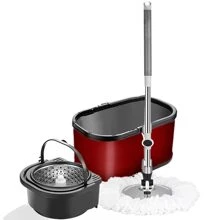 Cubeta para trapear de Acero con exprimidor, atrapa Polvo, Pelusa y Suciedad, Incluye 2 repuestos Intercambiables de Microfibra, Extensible Giratorio 360° y cubeta - Rojo - Ver 1