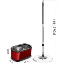 Cubeta para trapear de Acero con exprimidor, atrapa Polvo, Pelusa y Suciedad, Incluye 2 repuestos Intercambiables de Microfibra, Extensible Giratorio 360° y cubeta - Rojo - Ver 8