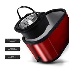 Cubeta para trapear de Acero con exprimidor, atrapa Polvo, Pelusa y Suciedad, Incluye 2 repuestos Intercambiables de Microfibra, Extensible Giratorio 360° y cubeta - Rojo - Ver 6