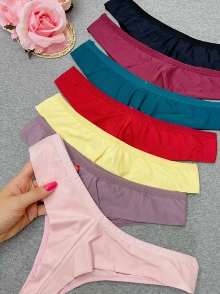 Kit Of 5 Double String Panties In Premium Microfiber Polyamide Basic Comfort Everyday G-String Women's Lingerie No Brand - Baby Pink - View 1