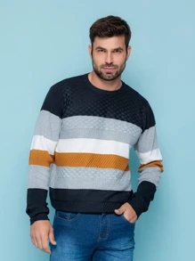 Men Sweaters - Màu xanh hải quân - Xem 4