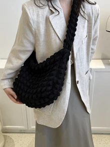 Fashionable Pleated Underarm Bag - Black - View 4