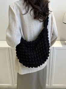 Fashionable Pleated Underarm Bag - Black - View 5