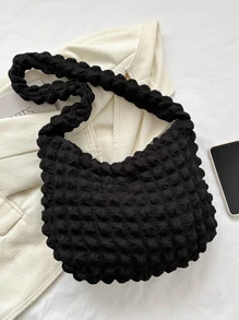 Fashionable Pleated Underarm Bag - Black - View 6