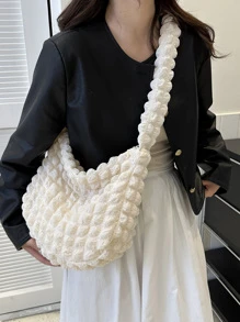 時尚褶皺腋下包 - 米色 - 查看 4