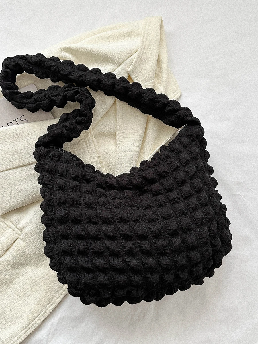 Fashionable Pleated Underarm Bag - Black - View 1