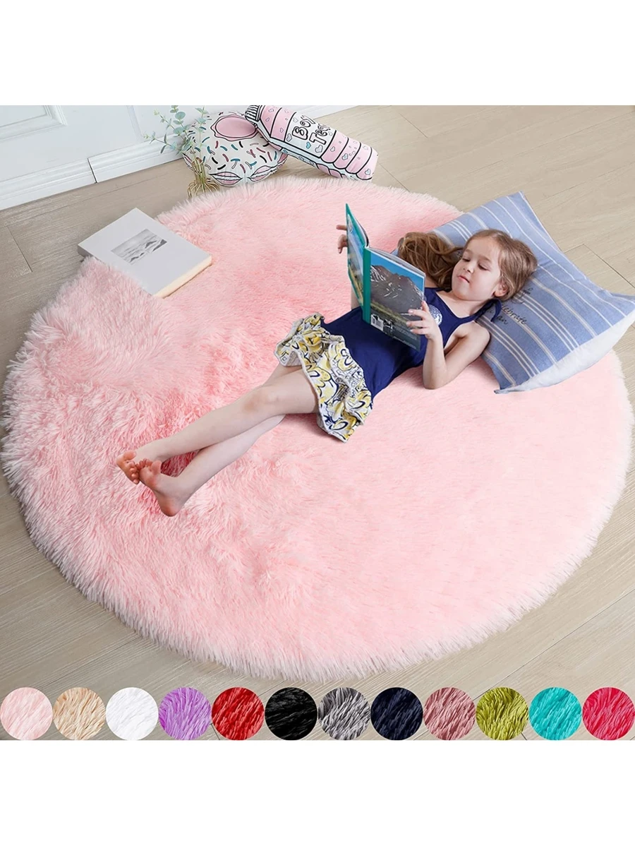 Tapete Alfombra Peludo Suave Circular Varios Colores 120 Cm Diámetro - Rosa - Ver 1
