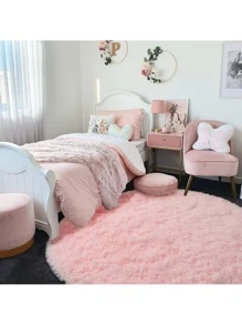 Tapete Alfombra Peludo Suave Circular Varios Colores 120 Cm Diámetro - Rosa - Ver 4