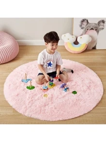 Tapete Alfombra Peludo Suave Circular Varios Colores 120 Cm Diámetro - Rosa - Ver 5