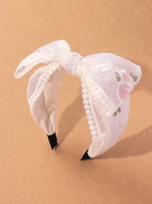 Floral Embroidered Bow Decor Headband - Multicolor - View 2