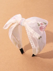 Floral Embroidered Bow Decor Headband - Multicolor - View 1