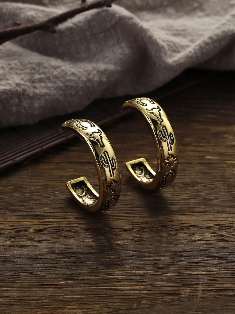 1 pereche de pălărie de cowboy din aliaj, în stil occidental, european și american, potcoavă, cactus, cercei cu cerc deschis pentru femei în formă de inimă, pentru purtarea zilnică