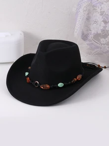 1pc Unisex Elegant & Fashionable Western Cowboy Hat With Foldable Brim - Black - View 3