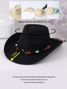 1pc Unisex Elegant & Fashionable Western Cowboy Hat With Foldable Brim - Black - View 4