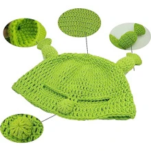 1pc Cute Green Animal Cartoon Full Head Knit Hat With Ears And Mask, Fun Halloween Costume Prop - Green - View 3