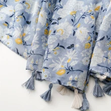 1pc Women's Light Blue Flower Pattern Long Fringe Shawl Scarf For Autumn/winter, Suitable For Daily Use - Multicolor - View 8