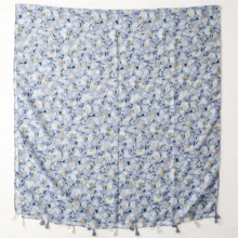 1pc Women's Light Blue Flower Pattern Long Fringe Shawl Scarf For Autumn/winter, Suitable For Daily Use - Multicolor - View 4