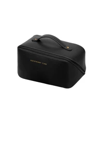 Makeup Bag,1Pc Black Rectangular Cosmetic Bag Pu Makeup Bag Minimalist Square Portable Makeup Bag Toiletry Bag,Makeup Bag Makeup Pouch Skincare Bag Toiletry Bag Packing Cubes,Travel Essentials Cruise Essentials Dorm Essentials,Wedding Bridesmaid Gifts,Mom Gifts,Birthday Gifts,Gifts For Friends And Teachers,Home Decor,Bathroom Livingroom Bedroom Decor,Bathroom Organizer,Jewelry Organizer,Lip Oil Organizer,Nail Polish Organizer Storage Makeup Organizer Makeup Case - Black - View 3