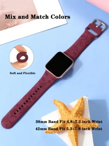蝴蝶壓花矽膠透氣錶帶適用於Apple Watch - 酒紅色 - 查看 3