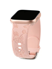 Floral Carved Watchband Compatible With Apple Watch - Pink - View 1