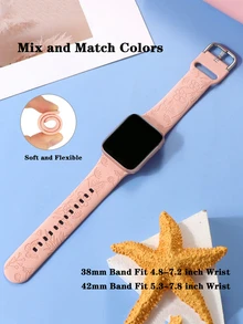Floral Carved Watchband Compatible With Apple Watch - Pink - View 3