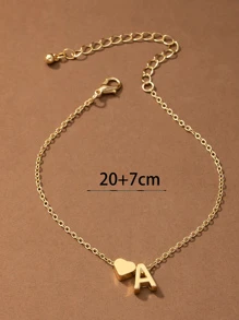 1pc New Simple Design Sweet Style Tone Alphabet Letter Pattern Pendant Anklet For Women, Summer Beach Style - Yellow Gold - View 5