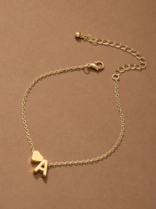 1pc New Simple Design Sweet Style Tone Alphabet Letter Pattern Pendant Anklet For Women, Summer Beach Style - Yellow Gold - View 4