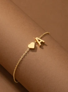 1pc New Simple Design Sweet Style Tone Alphabet Letter Pattern Pendant Anklet For Women, Summer Beach Style - Yellow Gold - View 3