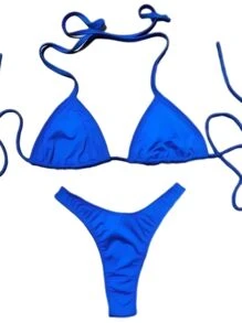 Women's Complete Triangle Bikini, Wing Delta, Real Photo, Various Colors, S, M, L, XL - Royal Blue - View 3