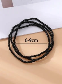Bộ 3 món/Bộ trang sức lắc chân đính hạt co giãn phong cách Bohemian mùa hè bãi biển cho phụ nữ dùng để trang trí hàng ngày - màu đen - Xem 3