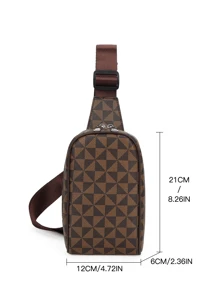 男士几何图案 PU 斜挎包时尚胸前斜挎单肩包户外 PU 皮革商务休闲复古旅行办公防水可调节肩带斜挎包男士户外礼物爸爸礼物父亲礼物男士礼物情人节礼物 - 棕色 - 查看 2