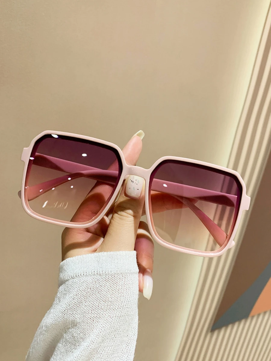 1 Pair Women's Large Square Frame Summer Beach Fashion Glasses, Suitable For Outdoor Activities, Travel, Sports Style, Driving, Holiday Outfits, Vacation, Fishing, Streetwear - Champagne - View 1