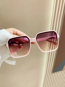 1 Pair Women's Large Square Frame Summer Beach Fashion Glasses, Suitable For Outdoor Activities, Travel, Sports Style, Driving, Holiday Outfits, Vacation, Fishing, Streetwear - Champagne - View 2