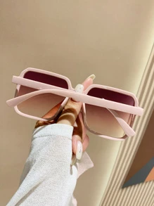 1 Pair Women's Large Square Frame Summer Beach Fashion Glasses, Suitable For Outdoor Activities, Travel, Sports Style, Driving, Holiday Outfits, Vacation, Fishing, Streetwear - Champagne - View 3
