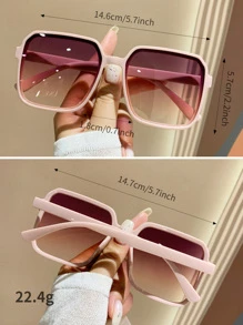 1 Pair Women's Large Square Frame Summer Beach Fashion Glasses, Suitable For Outdoor Activities, Travel, Sports Style, Driving, Holiday Outfits, Vacation, Fishing, Streetwear - Champagne - View 4