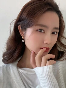 1 Pair Stainless Steel Waterproof Non-Fading Women Pearl Hoop Earrings, Suitable For Daily Wear - Gold - View 4