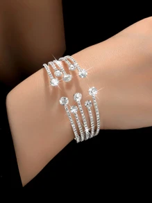 1pc Diamond-set Open End Shining Bracelet For Parties & Dinners - Silver - View 4