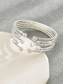 1pc Diamond-set Open End Shining Bracelet For Parties & Dinners - Silver - View 3